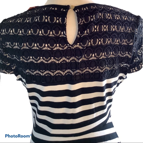 ELLE Lace Yoke Striped Fit & Flare Dress - Picture 8 of 8